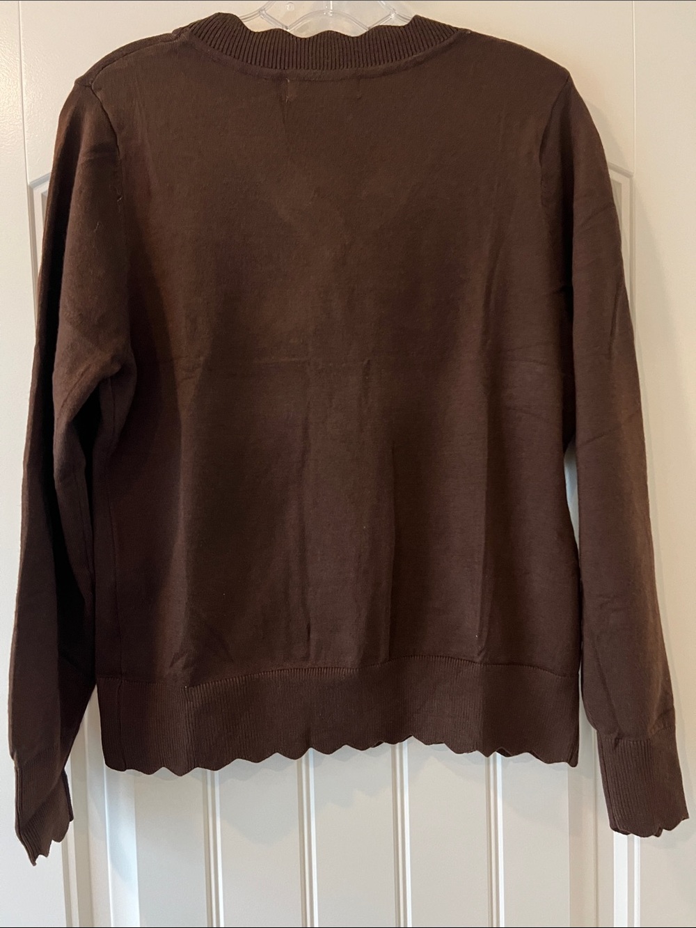 Brown Scalloped-Edge Button Cardigan - Picture 3 of 5